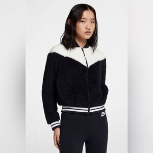 BRAND NEW Nike full zip NSW Wolf Sherpa loose fit Bomber Jacket Black White XS